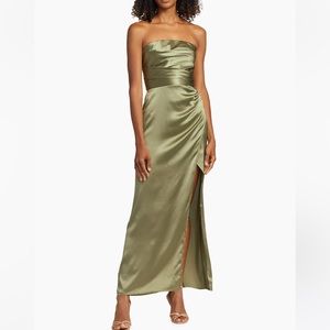 Reformation Barrow Silk Satin Strapless Maxi Dress - Size 6 - in Artichoke NWT